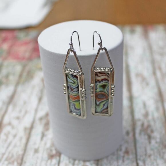 New Unique 925 Silver Earrings with Swirled Enamel E49 - Picture 2 of 3